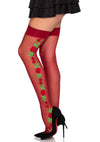 Bordeauxrote sinnliche halterlose Strümpfe mit floraler Bestickung von Leg Avenue