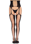 Schwarze elegante Strapsstrumpfhose mit modernen Schnürdetails von Leg Avenue – Ansicht 3
