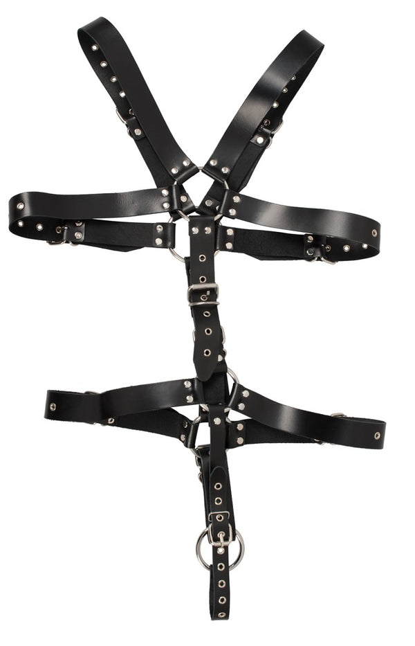 Harness aus nietenbesetzten Lederriemen mit Stahlringen von ZADO – Ansicht 4