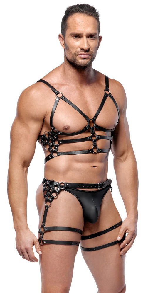 Robustes Herren-Harness-Set aus Leder mit Metalldetails von ZADO – Ansicht 2