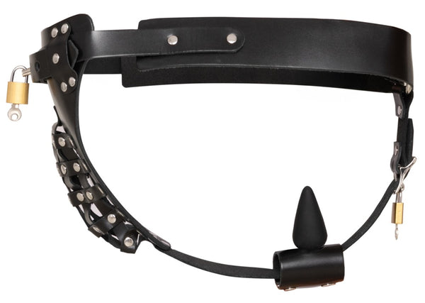 Schwarzer Keuschheits-String aus Leder mit Nieten von ZADO – Ansicht 8