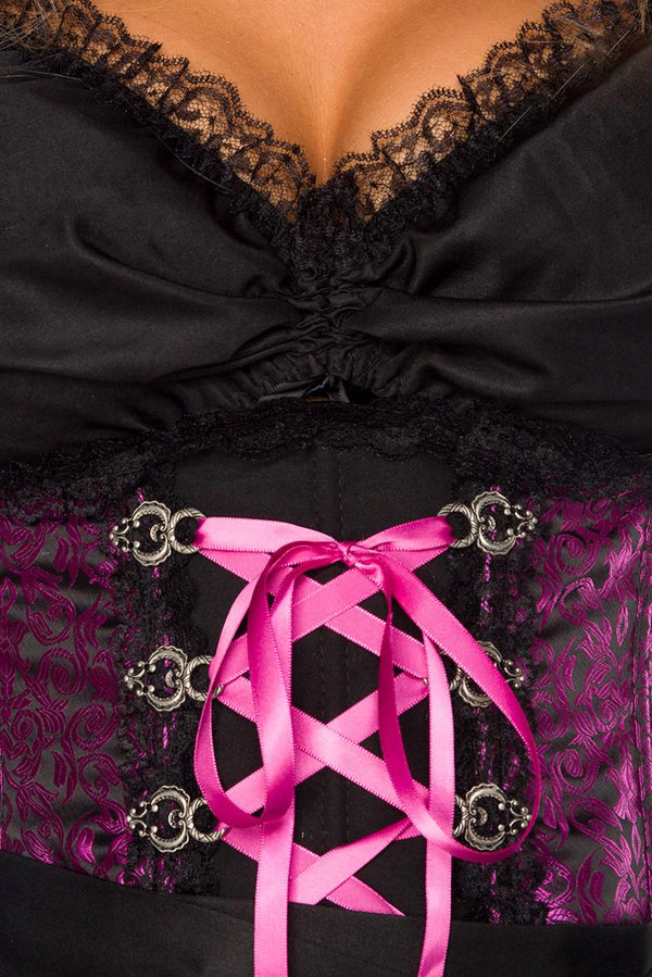 Sexy Premium Bluse &Dirndl aus edlem Jacquard Karneval Halloween lila/schwarz | Dirndline SALE