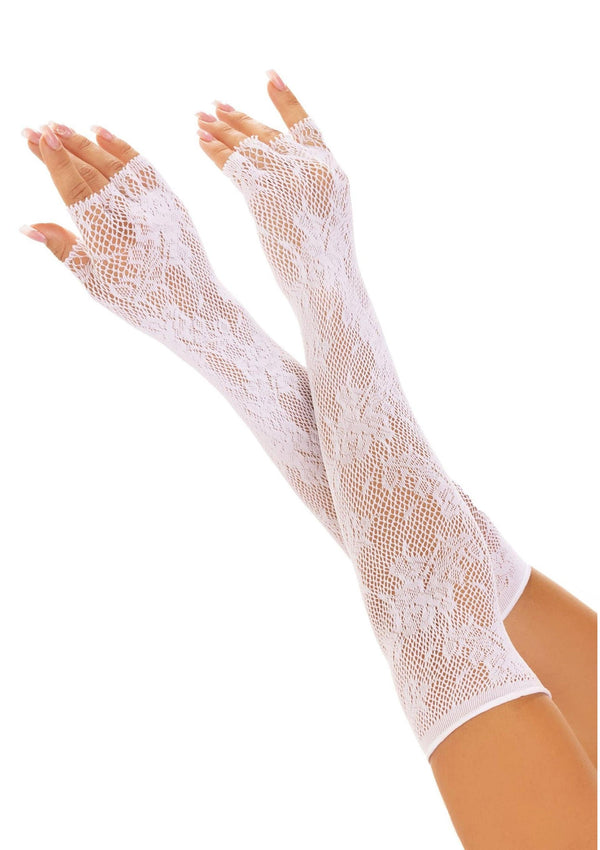 Weißes elegantes Spitzen Accessoire mit fingerlosem Opernlängen Design von Leg Avenue