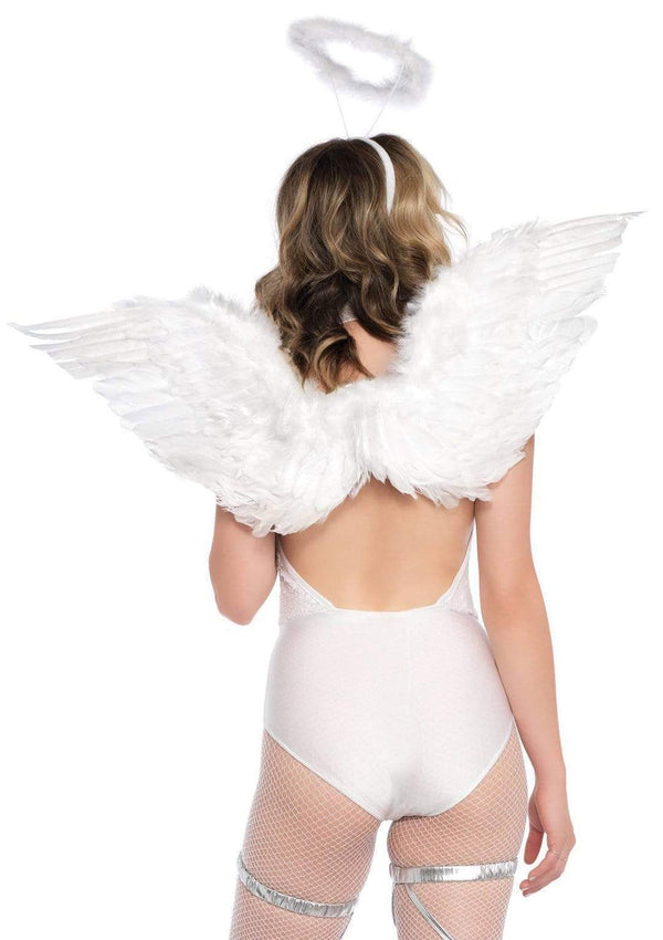 Weißes himmlisches Engelsflügel Set mit flauschigem Heiligenschein von Leg Avenue – Ansicht 4