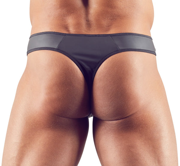 Schwarzer Herren-String in Neopren-Optik mit strassbesetztem Reißverschluss von Svenjoyment – Ansicht 4