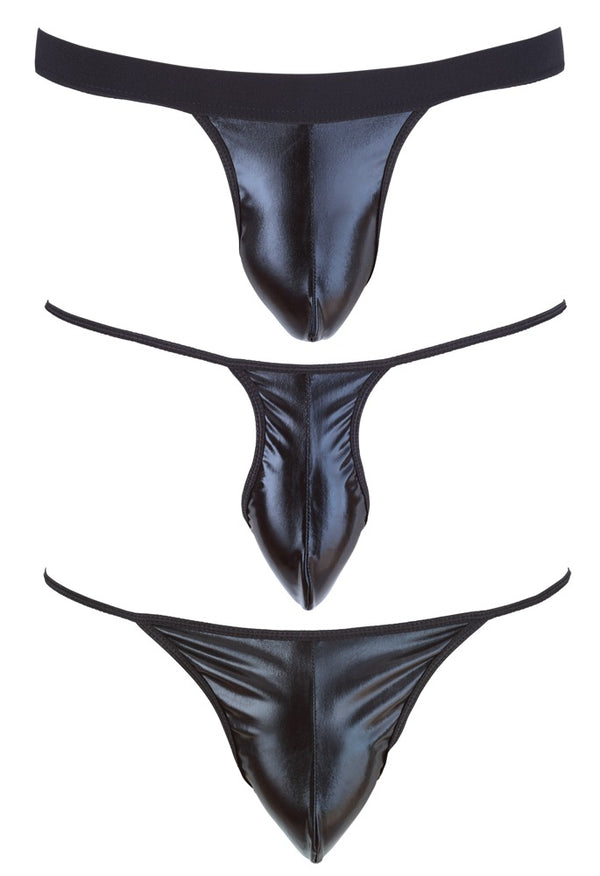 Schwarzer Herren-String im 3er-Pack im Wetlook von Svenjoyment – Ansicht 4