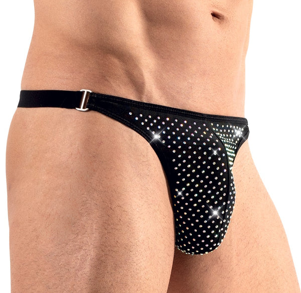 Schwarzer Herren-String mit bunt schillernder Glitzer-Stein-Front von Svenjoyment – Ansicht 3