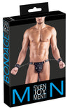 Schwarzer erotischer Mattlook Riostring mit abnehmbaren Handfesseln von Svenjoyment