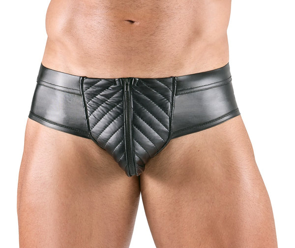 Schwarzer pofreier Herren-Slip im Mattglanz mit Reißverschluss von Svenjoyment – Ansicht 3