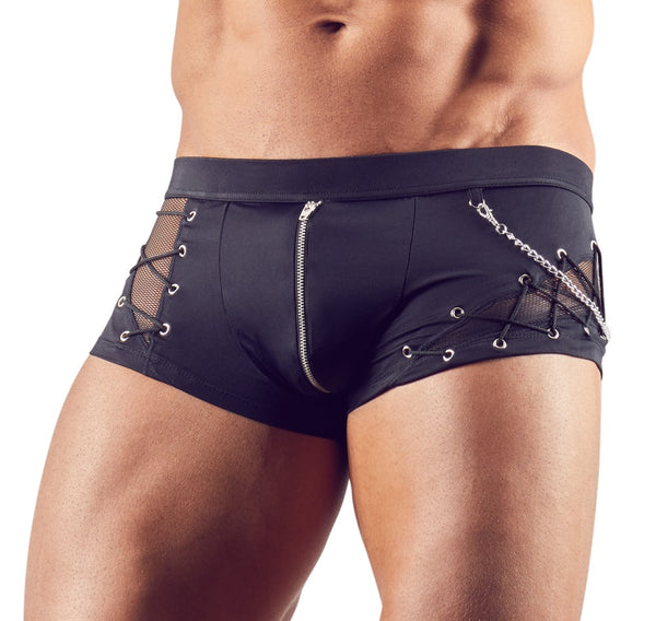 Schwarze Herren-Pants im Materialmix mit Zierkette und Reißverschluss von Svenjoyment – Ansicht 2