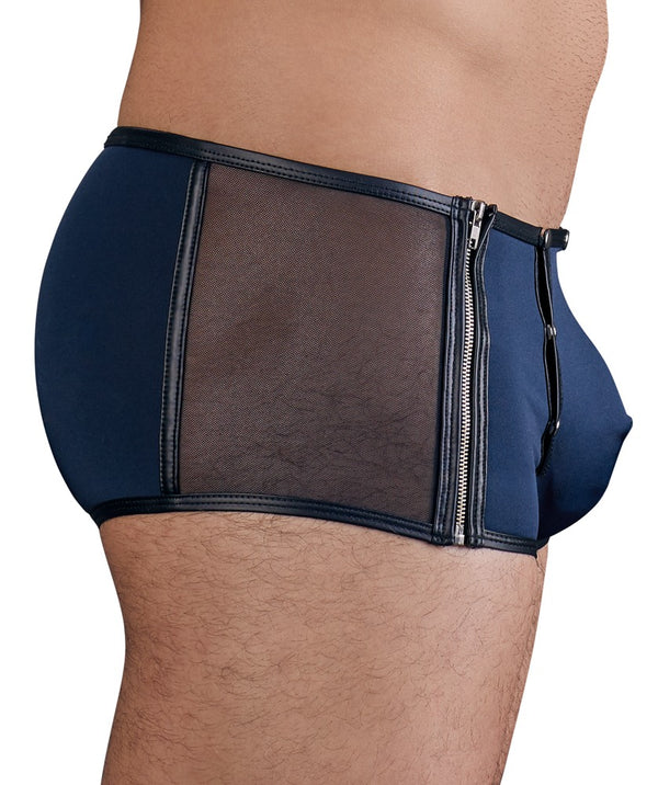 Blau-schwarze Herren-Mikrofaser-Pants im Mattlook mit abknöpfbarem Beutel von NEK – Ansicht 3