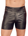 Schwarze Herren-High-Waist-Shorts im Mattlook mit Schnallenriemen von NEK – Ansicht 2