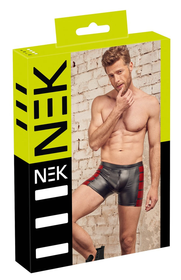 Schwarze Herren-Pants im Mattlook mit roten Seiteneinsätzen und Reißverschluss von NEK
