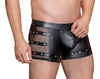 Schwarze Herren-Pants im Mattlook mit Netz-Einsätzen und nietenverzierten Riemen von NEK – Ansicht 3