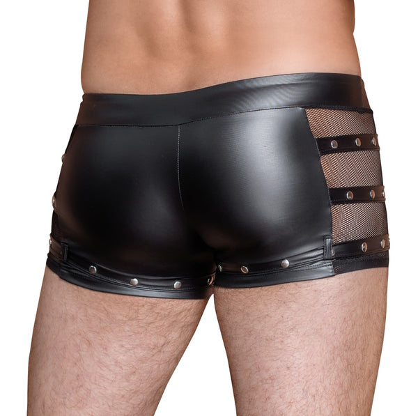 Schwarze Herren-Pants im Mattlook mit Netz-Einsätzen und nietenverzierten Riemen von NEK – Ansicht 5