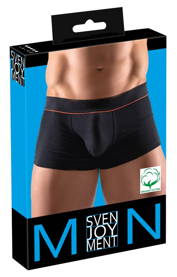 Schwarze eng geschnittene Herren-Pants aus Bio-Baumwolle mit rotem Streifen von Svenjoyment