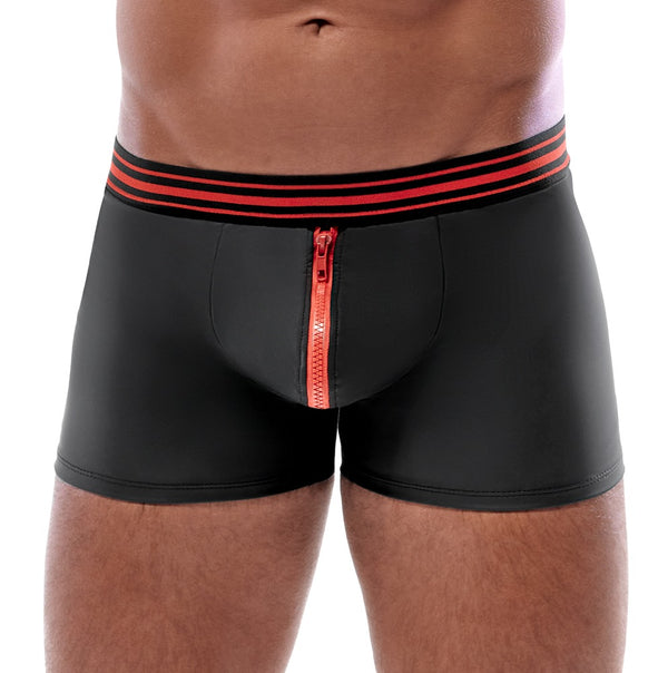 Schwarze enge Herren-Pants im Mattlook mit rotem Reißverschluss von Svenjoyment – Ansicht 2