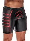 Schwarze enge Herren-Shorts im Mattlook mit roten Streifen, Feinnetz und Klappentasche von NEK – Ansicht 3