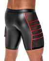 Schwarze enge Herren-Shorts im Mattlook mit roten Streifen, Feinnetz und Klappentasche von NEK – Ansicht 4