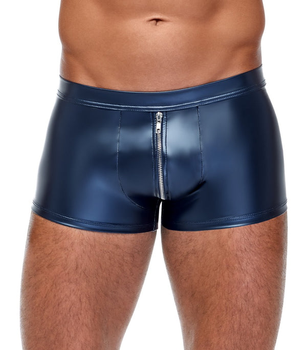 Blaue enge Herren-Pants im Metallic-Mattlook mit Reißverschluss von NEK – Ansicht 2