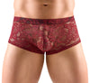 Transparente Herren-Pants aus dunkelroter floraler Spitze von Svenjoyment – Ansicht 2