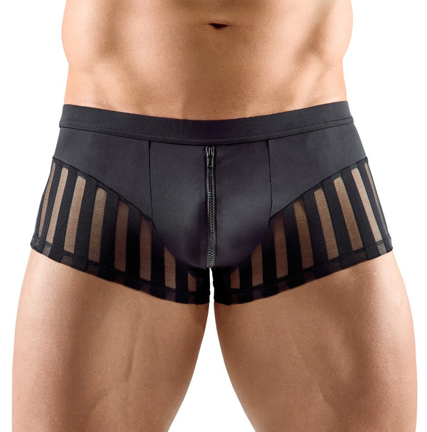 Schwarze Herren-Pants aus Mikrofaser mit transparenten Streifen-Einsätzen von Svenjoyment – Ansicht 2