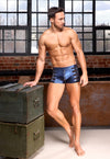 Blaue enge Herren-Pants im Metallic-Mattlook mit Nieten-Riemen und Powernet von NEK – Ansicht 5