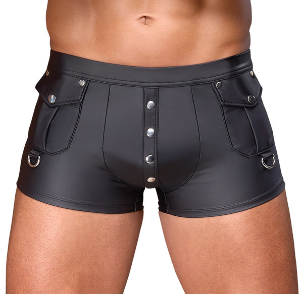 Schwarze körpernahe Herren-Pants im Mattlook mit Druckknopfleiste von NEK – Ansicht 2