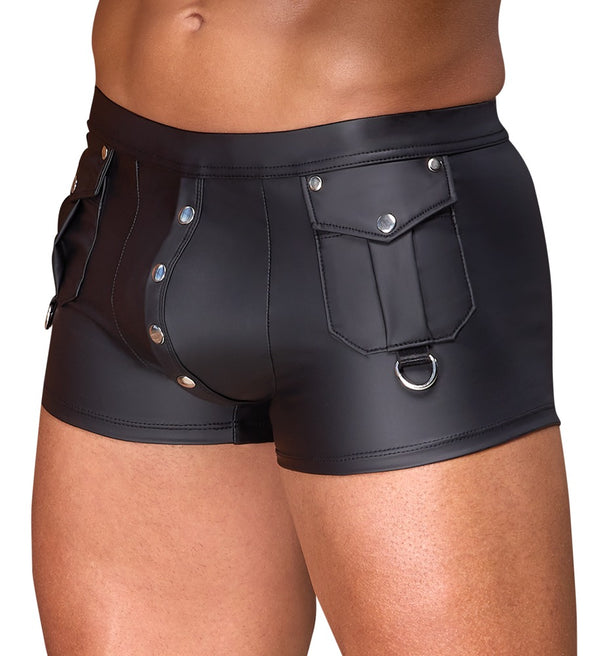 Schwarze körpernahe Herren-Pants im Mattlook mit Druckknopfleiste von NEK – Ansicht 3