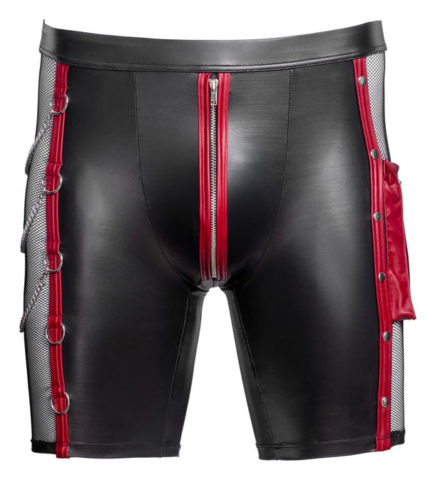 Schwarze enge Herren-Pants im Mattlook mit roten Streifen und Silber-Details von NEK – Ansicht 8