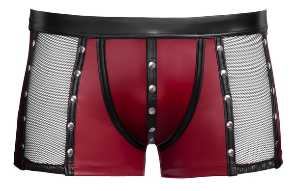 Rote enge Herren-Pants im Mattlook mit schwarzen Details, Netz und Nieten von NEK – Ansicht 6