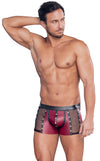 Rote enge Herren-Pants im Mattlook mit schwarzen Details, Netz und Nieten von NEK – Ansicht 3