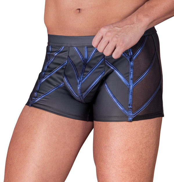 Schwarze Herren-Pants im Mattlook mit blauen Metallic-Streifen und Netz von NEK – Ansicht 2
