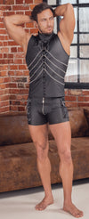 Schwarze enge Herren-Pants im Mattlook mit silberfarbenen Details von NEK – Ansicht 6