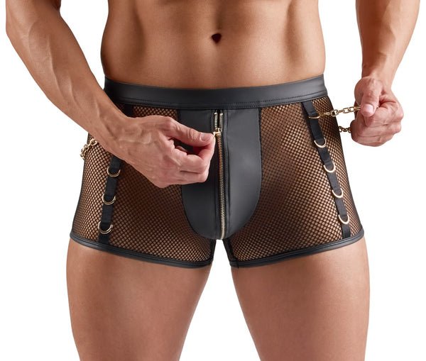 Schwarze betonende Herren-Pants im Netz-Wetlook-Mix von Svenjoyment – Ansicht 3
