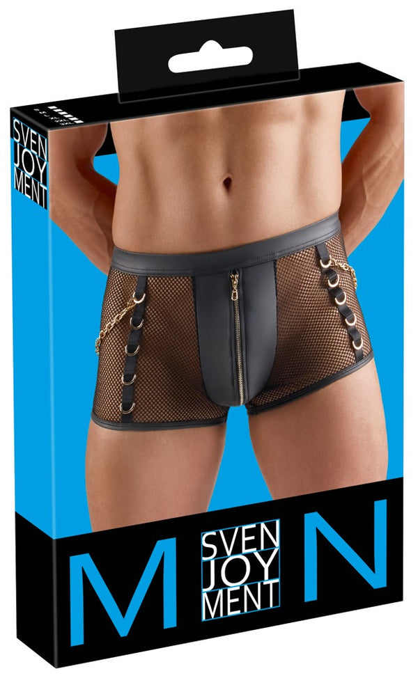 Schwarze betonende Herren-Pants im Netz-Wetlook-Mix von Svenjoyment
