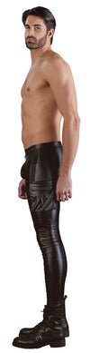 Schwarze Herren-Slim-Fit-Hose im Mattlook mit Nieten und Ringen von NEK – Ansicht 6