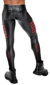 Schwarze enge Herren-Hose im Mattlook mit roten Kontrasten, Nieten und Netz von NEK – Ansicht 5