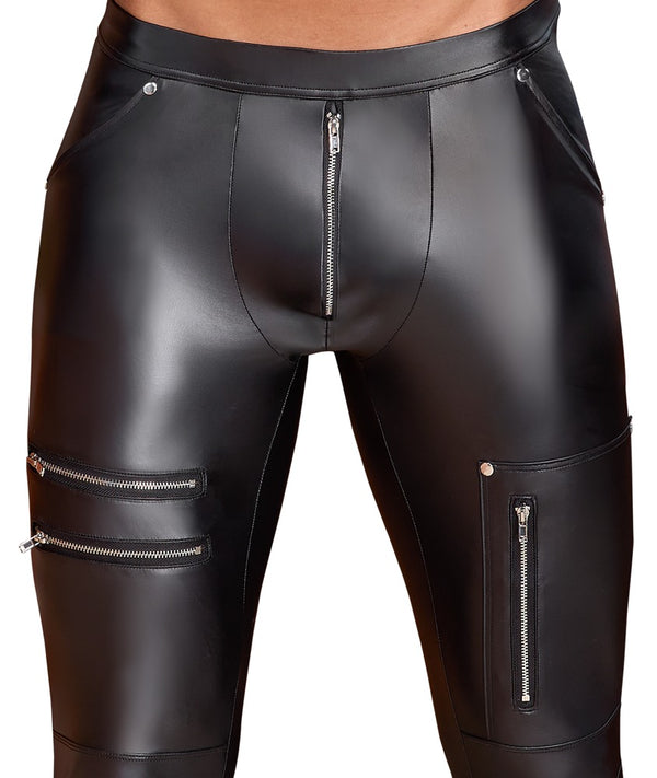 Schwarze schmale Herren-Hose im Mattlook mit Zip- und Nieten-Details von NEK – Ansicht 5