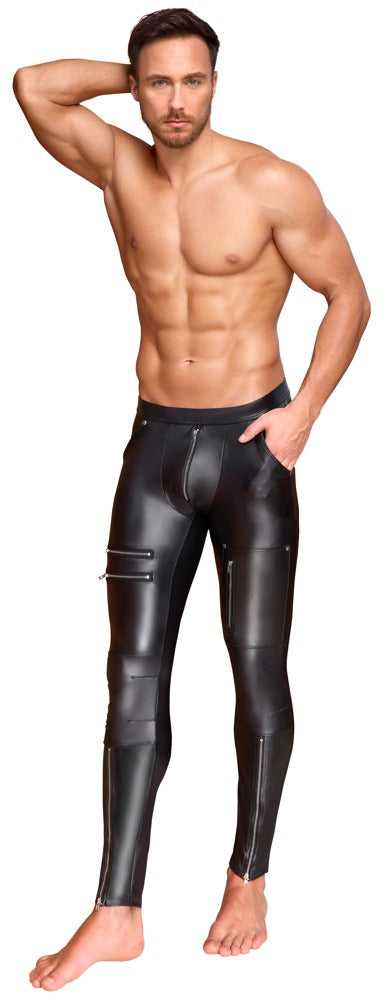 Schwarze schmale Herren-Hose im Mattlook mit Zip- und Nieten-Details von NEK – Ansicht 3