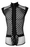 Schwarzer Herren-Kurzbody mit kurzem Arm im Netz-Streifen-Look von Svenjoyment – Ansicht 5