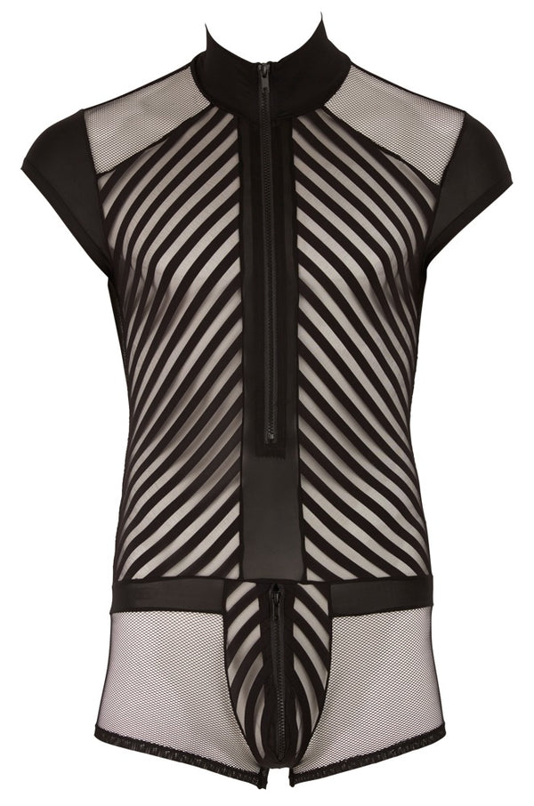Schwarzer Herren-Kurzbody mit kurzem Arm im Netz-Streifen-Look von Svenjoyment – Ansicht 6