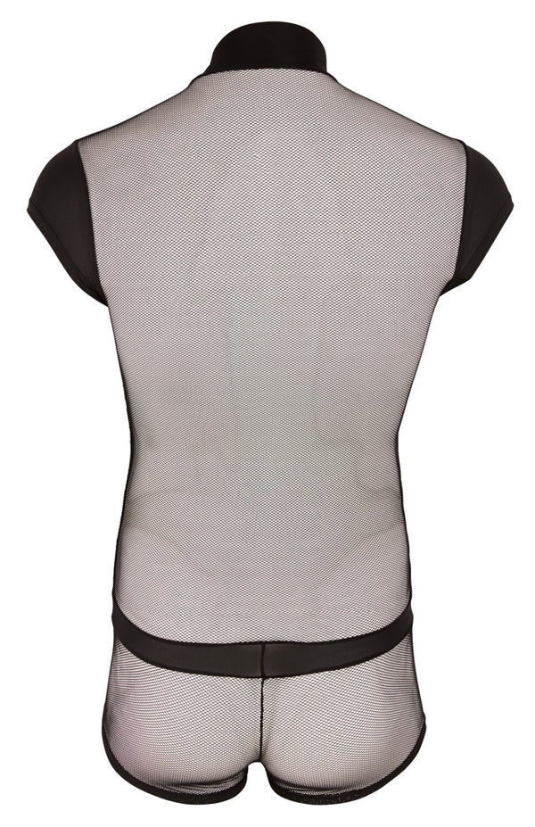 Schwarzer Herren-Kurzbody mit kurzem Arm im Netz-Streifen-Look von Svenjoyment – Ansicht 7