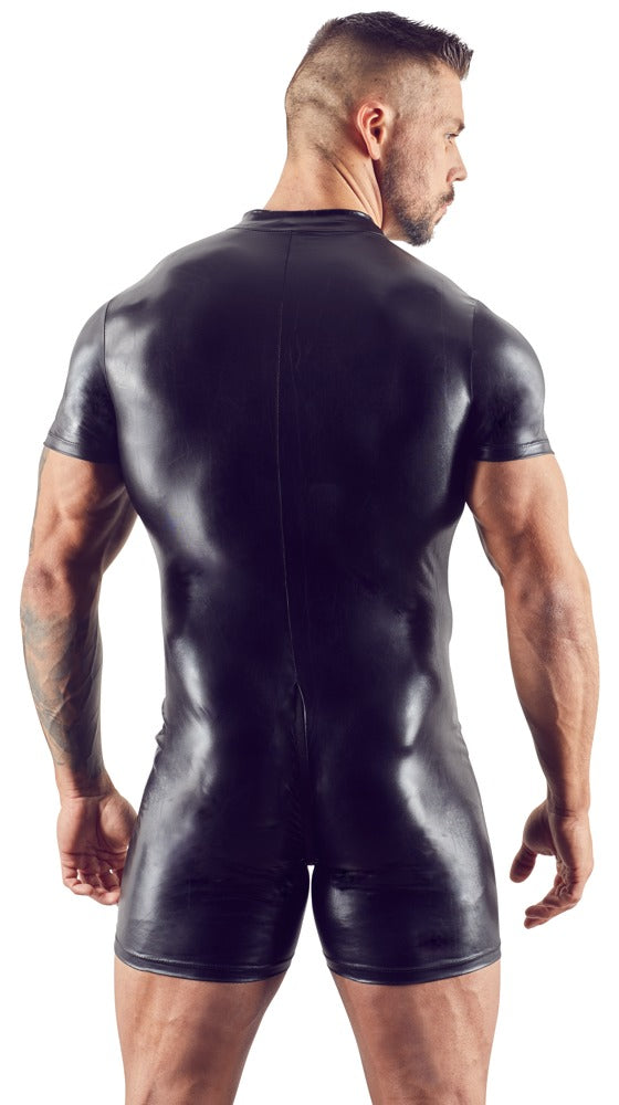 Schwarzer körperbetonender Herren-Kurzoverall im Mattlook von Svenjoyment – Ansicht 3