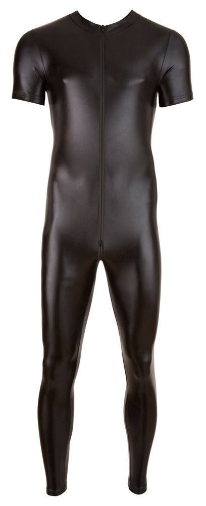 Schwarzer hochelastischer Herren-Wetlook-Overall mit 3-Wege-Reißverschluss von Svenjoyment – Ansicht 5