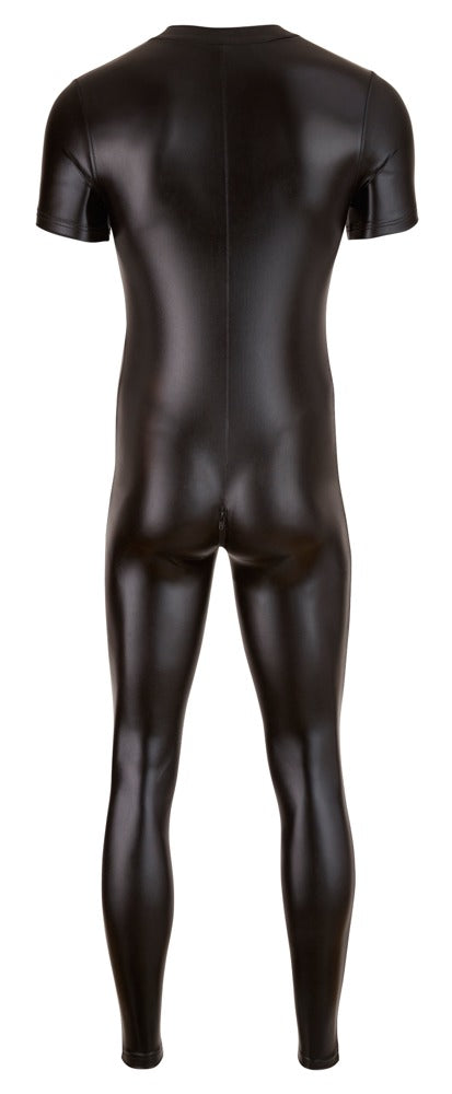 Schwarzer hochelastischer Herren-Wetlook-Overall mit 3-Wege-Reißverschluss von Svenjoyment – Ansicht 6