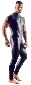 Schwarzer hochelastischer Herren-Wetlook-Overall mit 3-Wege-Reißverschluss von Svenjoyment – Ansicht 3
