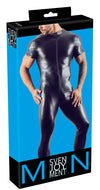 Schwarzer hochelastischer Herren-Wetlook-Overall mit 3-Wege-Reißverschluss von Svenjoyment