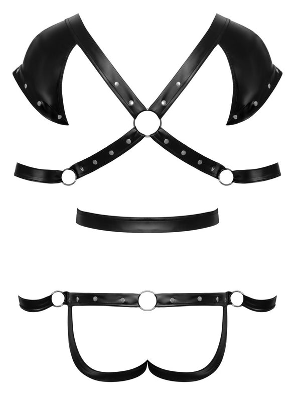 Schwarzer Herren-Body mit 4 Fesseln in Harness-Optik von Svenjoyment BONDAGE – Ansicht 6