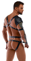 Schwarzer Herren-Body mit 4 Fesseln in Harness-Optik von Svenjoyment BONDAGE – Ansicht 3